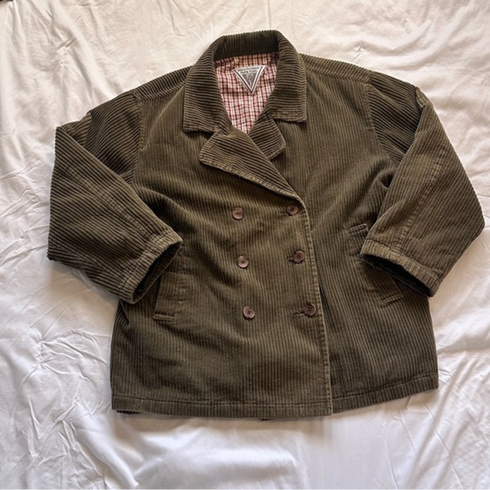 Marvin Richards Olive Green Pea Coat Corduroy Classic - Men’s Large